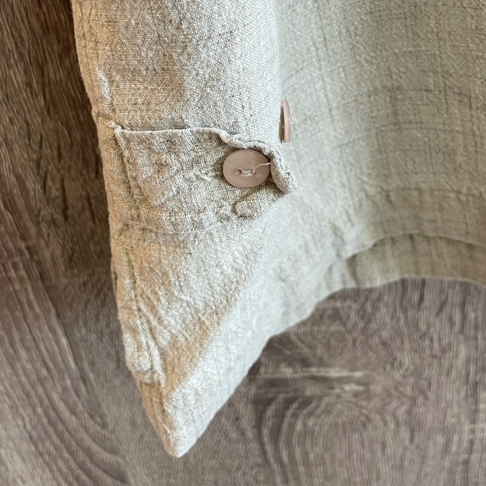 NORTHCREST Vintage Beige Linen/Cotton Blend Emboidered Button Up Shirt. - Picture 6 of 9